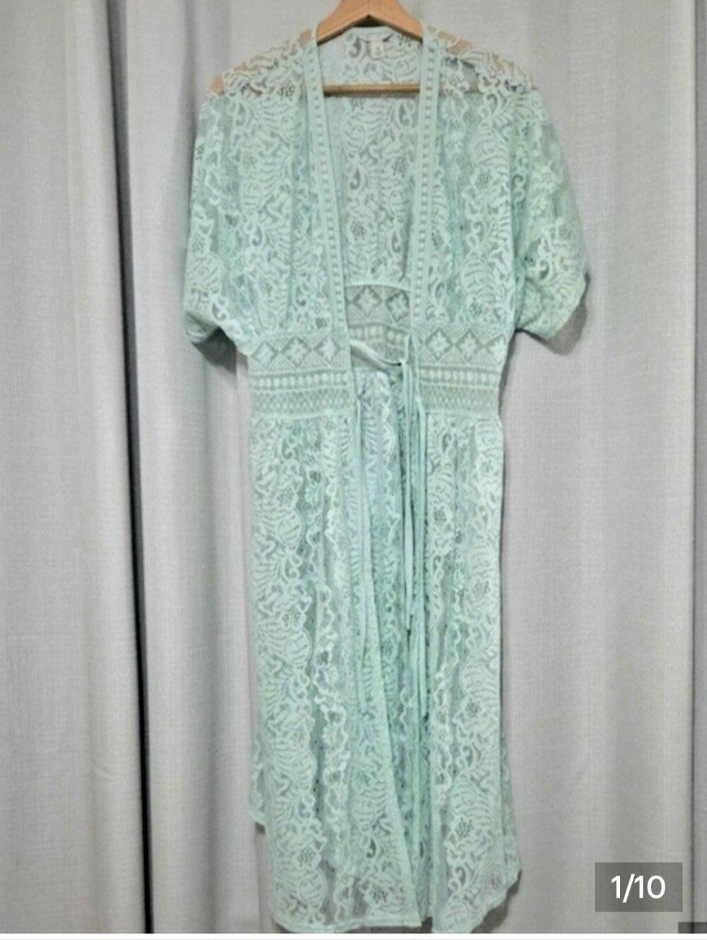 Sheer Lace Kimono Duster in Mint